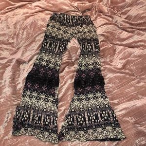 Patterned Bell Bottom Pants with Lace Detail